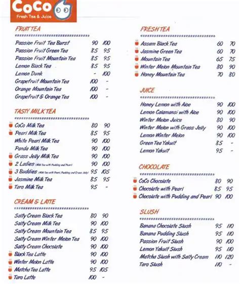CoCo Tea Menu Philippines (2024) — Philippine Menus.